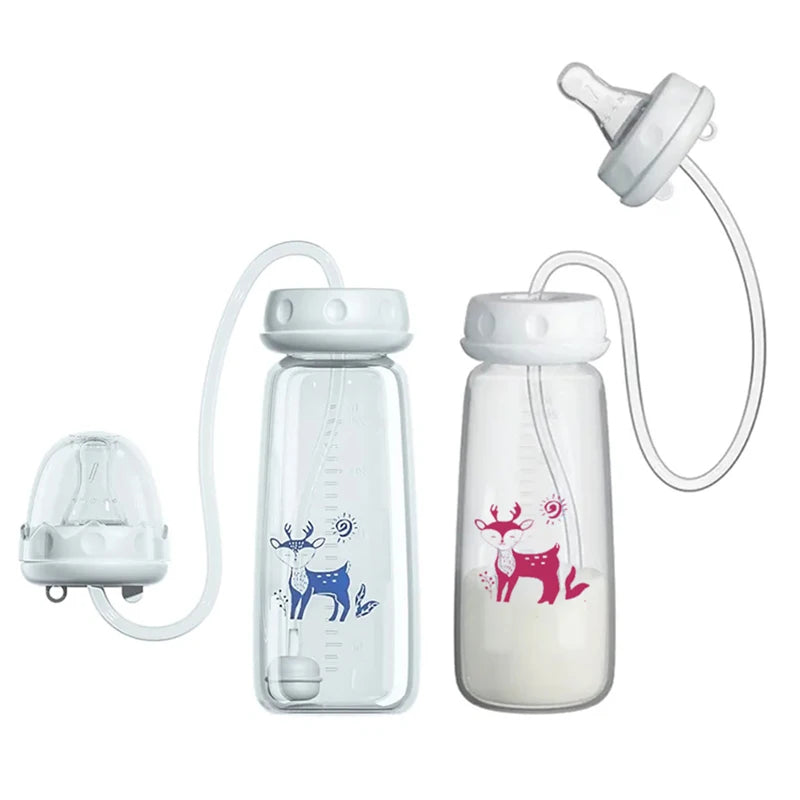 Hands-Free Baby Feeding Bottle 8oz/240ml – Anti-Colic Nursing Bottle with Feeding Tube, BPA-Free PP, 6+ Months