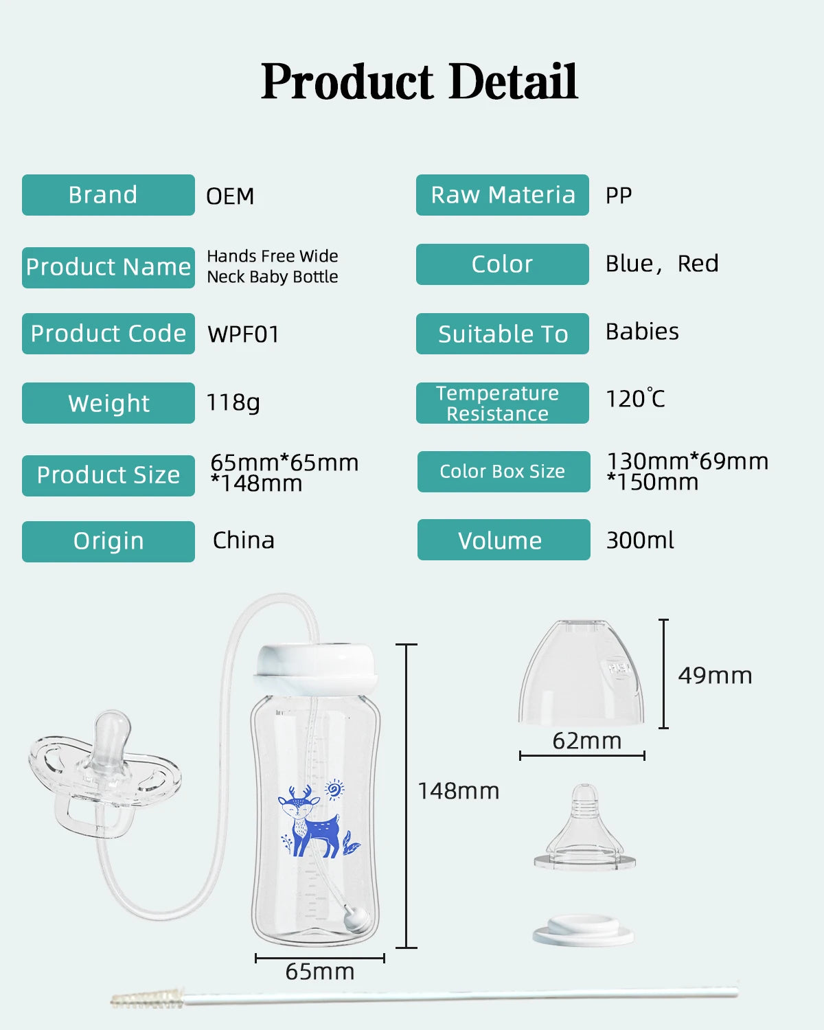 3-in-1 Baby Feeding Bottle with Anti-Colic Tube – 300ml BPA-Free Hands-Free Bottle for 6+ Months