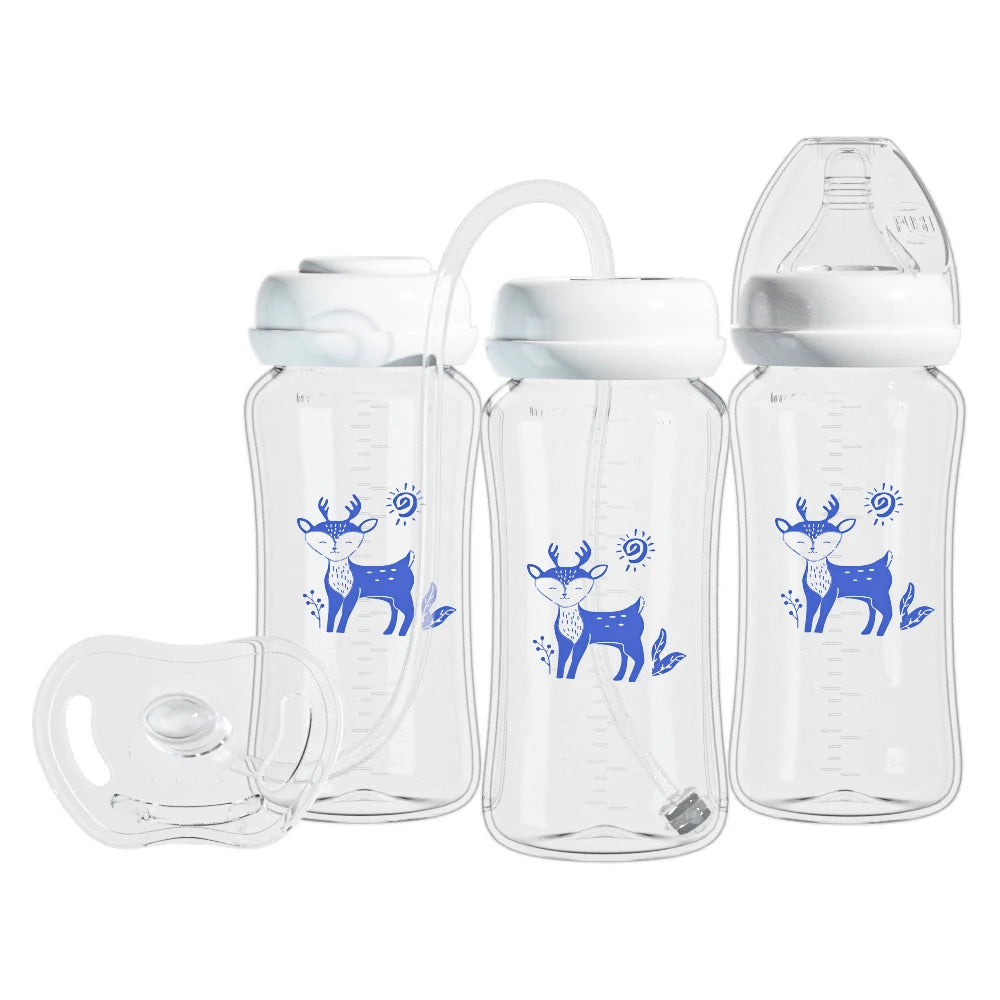 3-in-1 Baby Feeding Bottle with Anti-Colic Tube – 300ml BPA-Free Hands-Free Bottle for 6+ Months