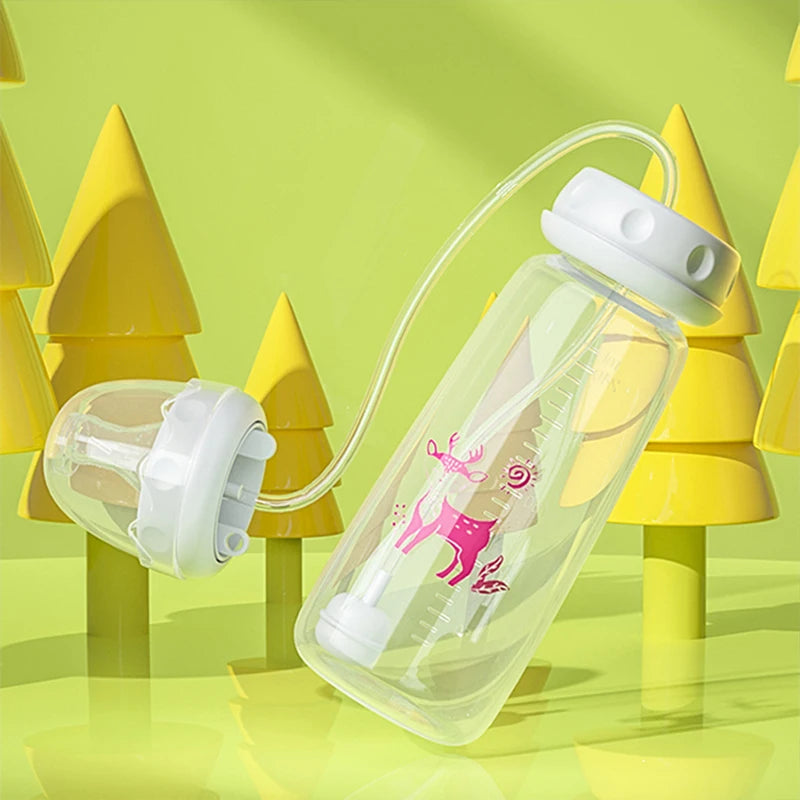 Hands-Free Baby Feeding Bottle 8oz/240ml – Anti-Colic Nursing Bottle with Feeding Tube, BPA-Free PP, 6+ Months