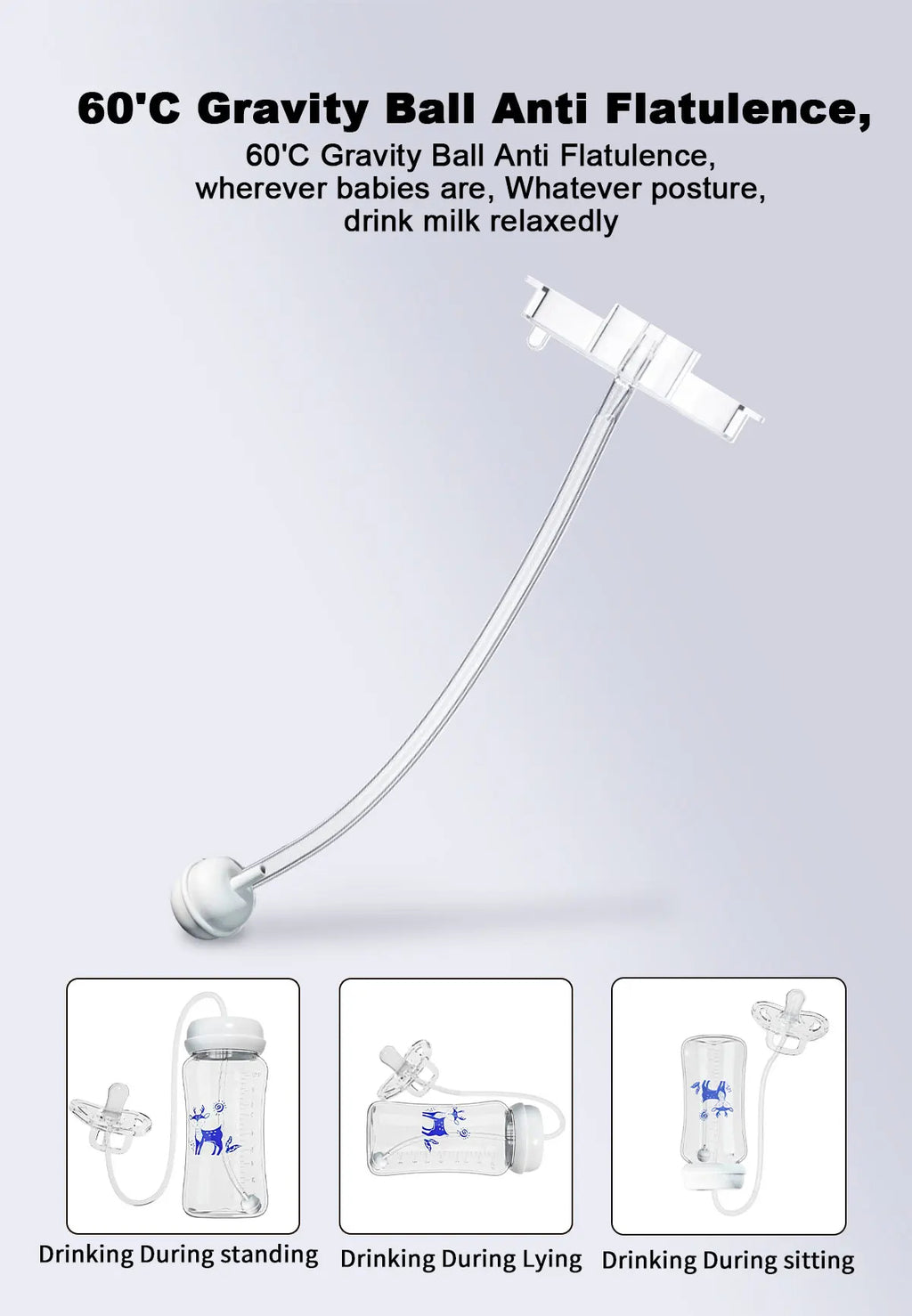 3-in-1 Baby Feeding Bottle with Anti-Colic Tube – 300ml BPA-Free Hands-Free Bottle for 6+ Months