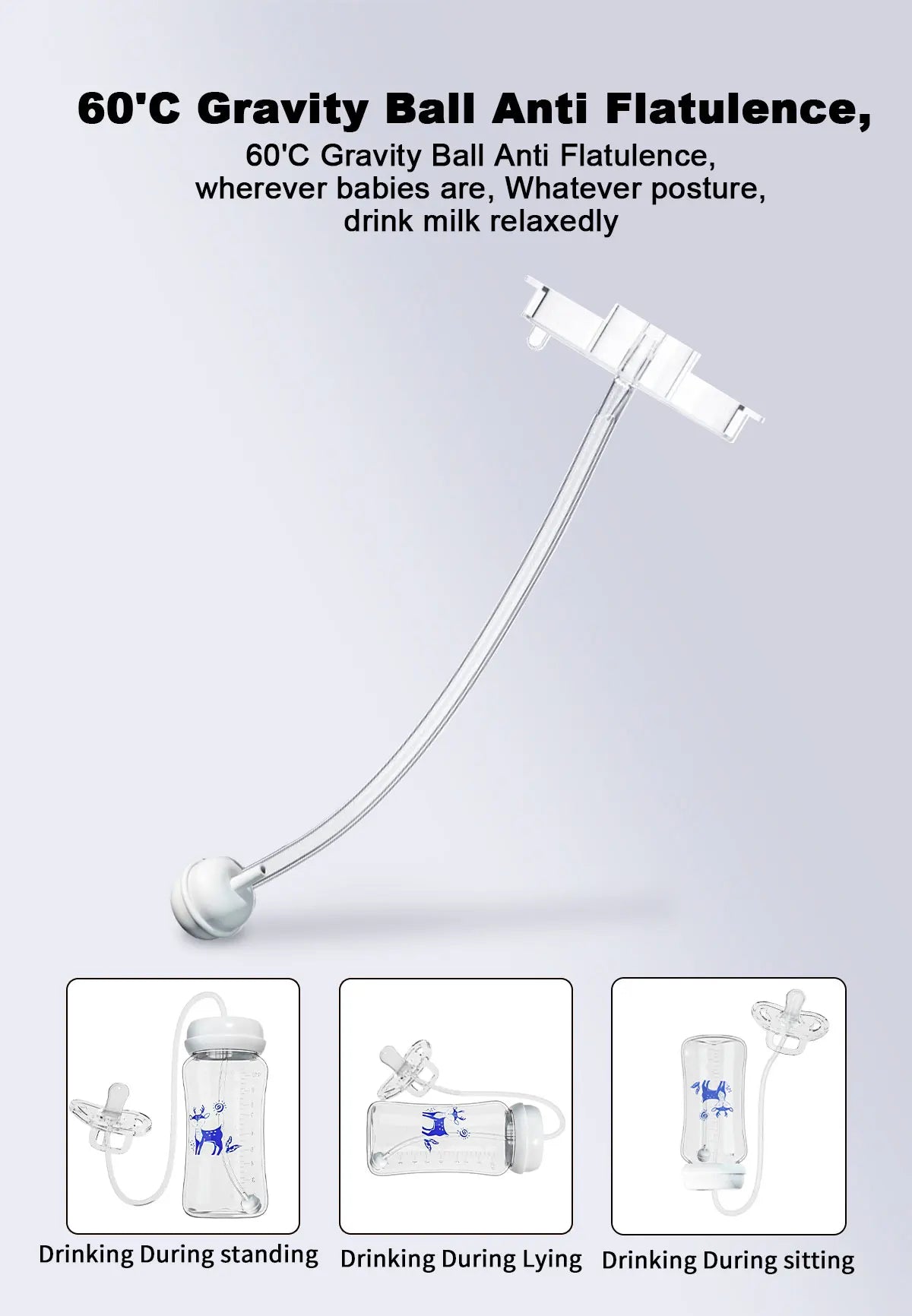 3-in-1 Baby Feeding Bottle with Anti-Colic Tube – 300ml BPA-Free Hands-Free Bottle for 6+ Months